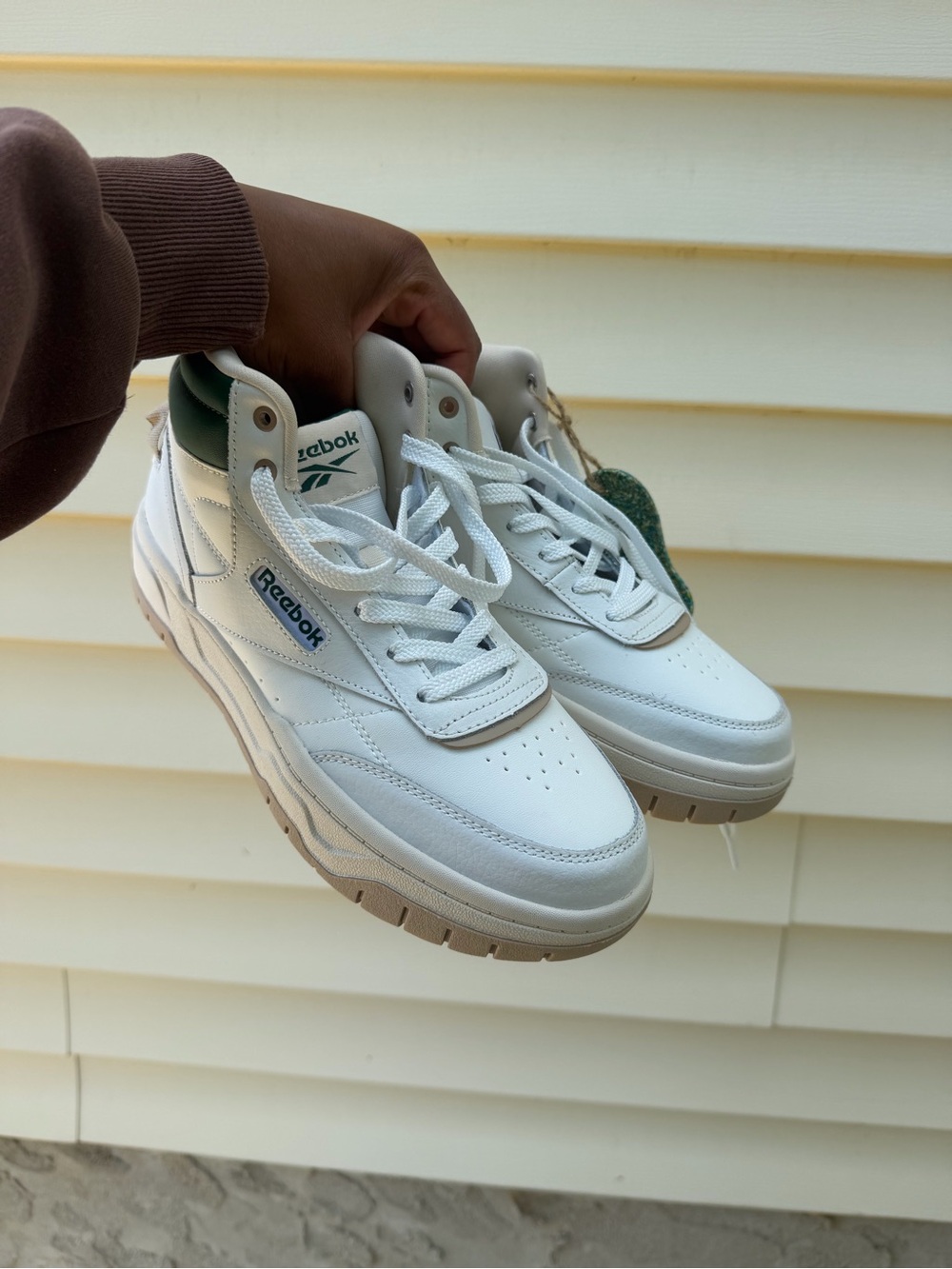 Reebok White Sneakers with Green Heel Accent